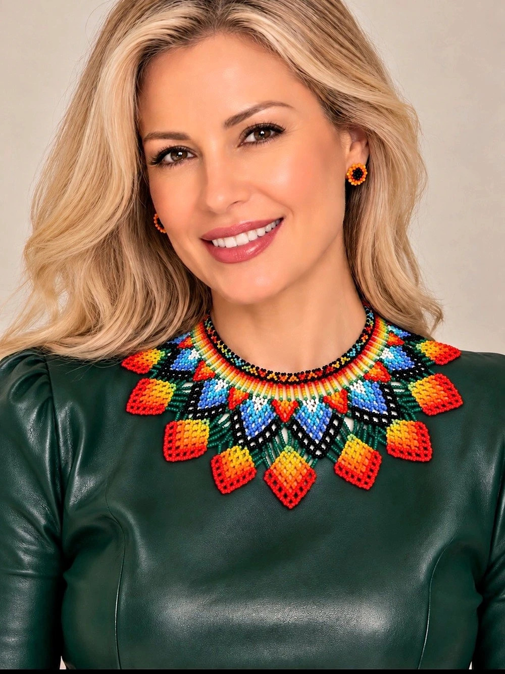 Handmade Multicolor Beaded Collar Necklace & Earring Set